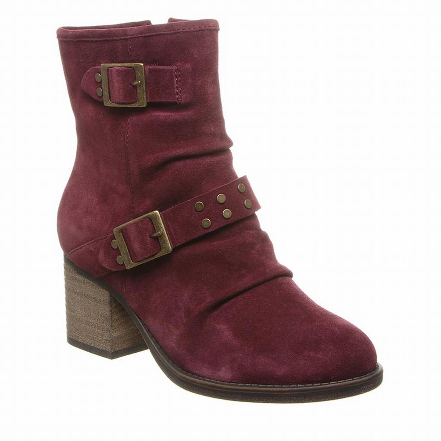 Bearpaw Amethyst Ankle Boots UK - Women's Boots Dark Red ||CXZLTH-674||